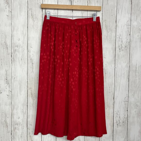 Handmade Red Flowy Star Graphic Midi Pleated 4th Of July Lightweight Skirt - Picture 2 of 8
